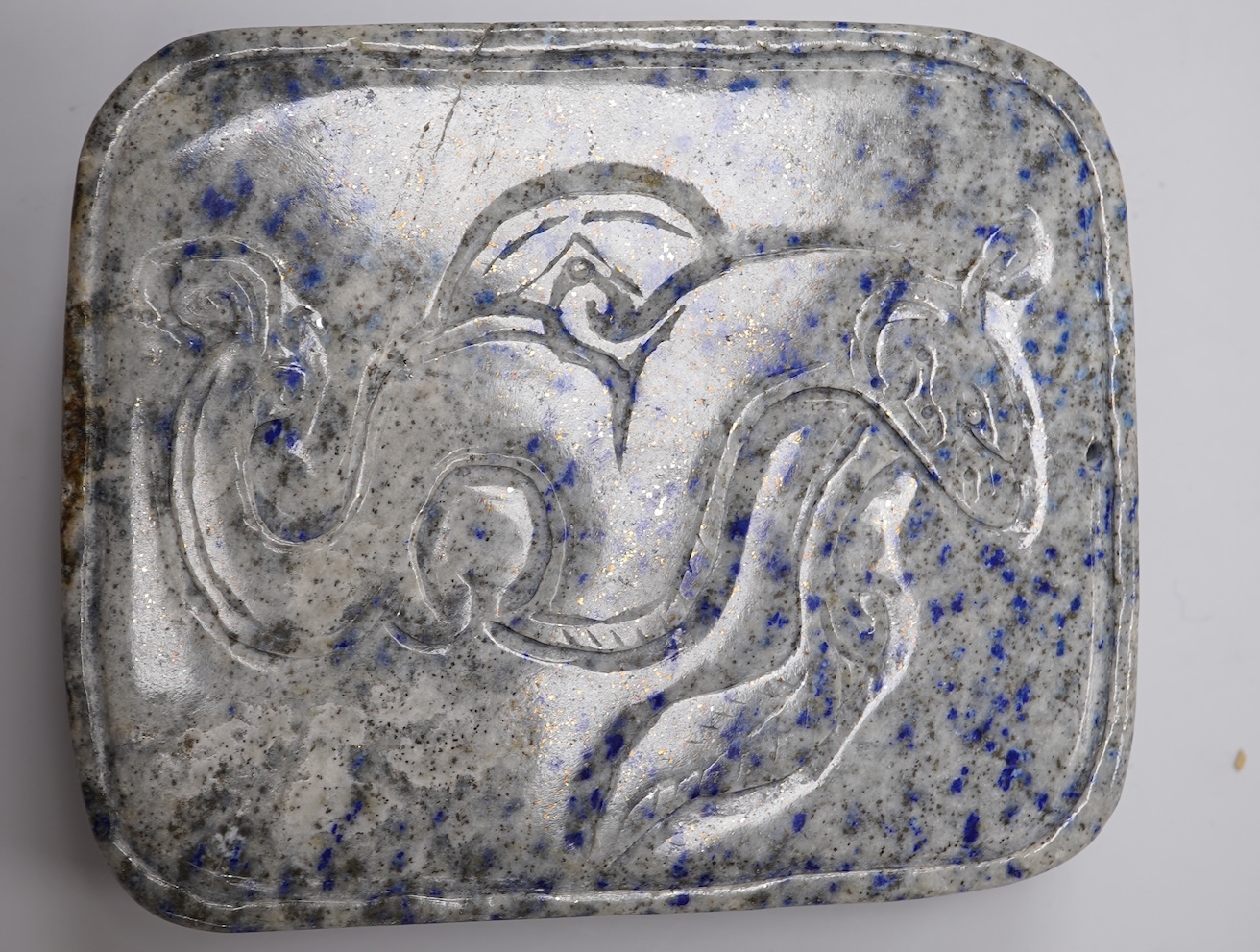 A Chinese lapis lazuli 'dragon' carving, 12cm wide